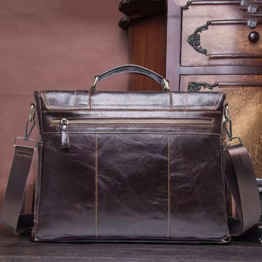 Sacs À Bandoulière Pour Hommes Sac Cuir Véritable Chic - Café