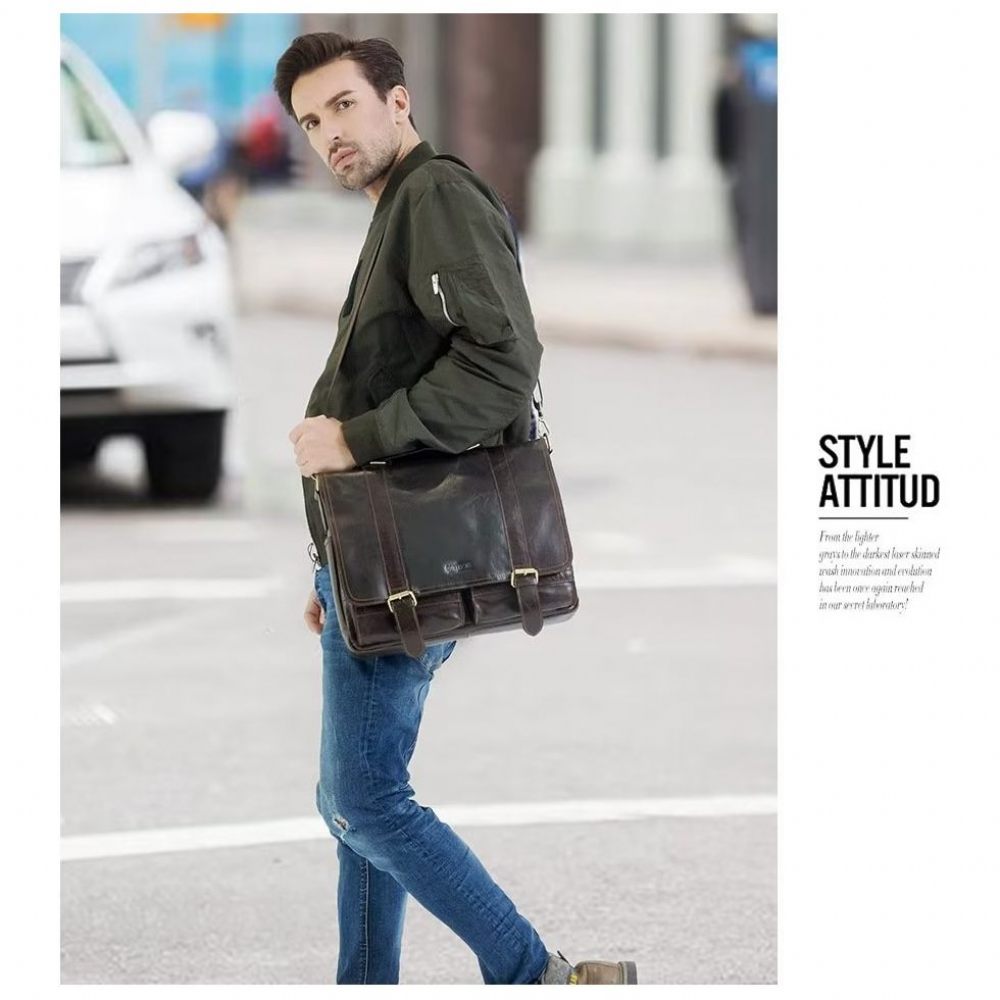 Sacs À Bandoulière Pour Hommes Sac Cuir Véritable Chic - Café