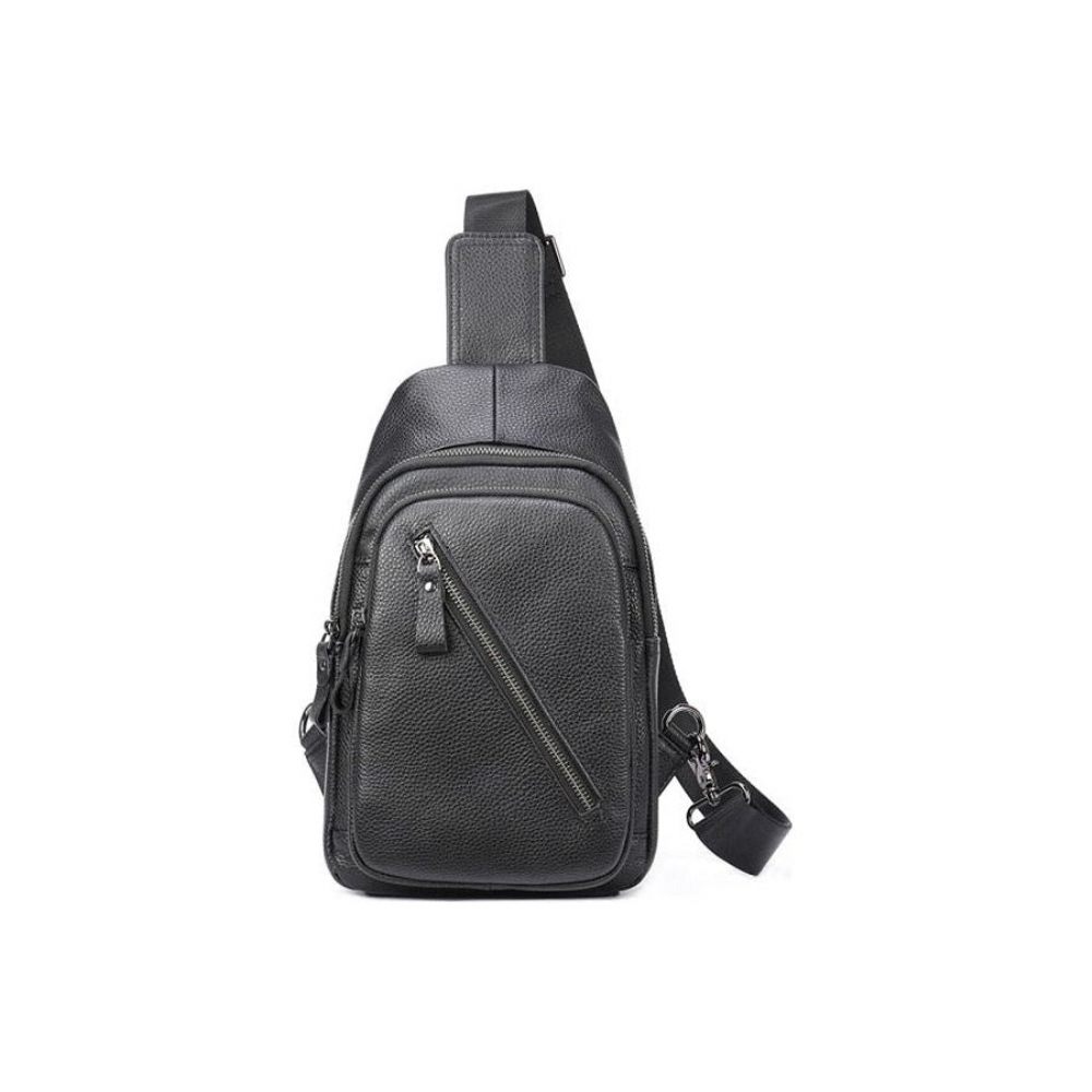 Sacs À Bandoulière Pour Hommes Sac Cuir Zippé Luxe - Noir