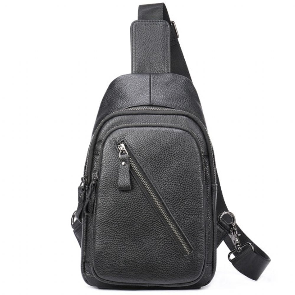 Sacs À Bandoulière Pour Hommes Sac Cuir Zippé Luxe - Noir