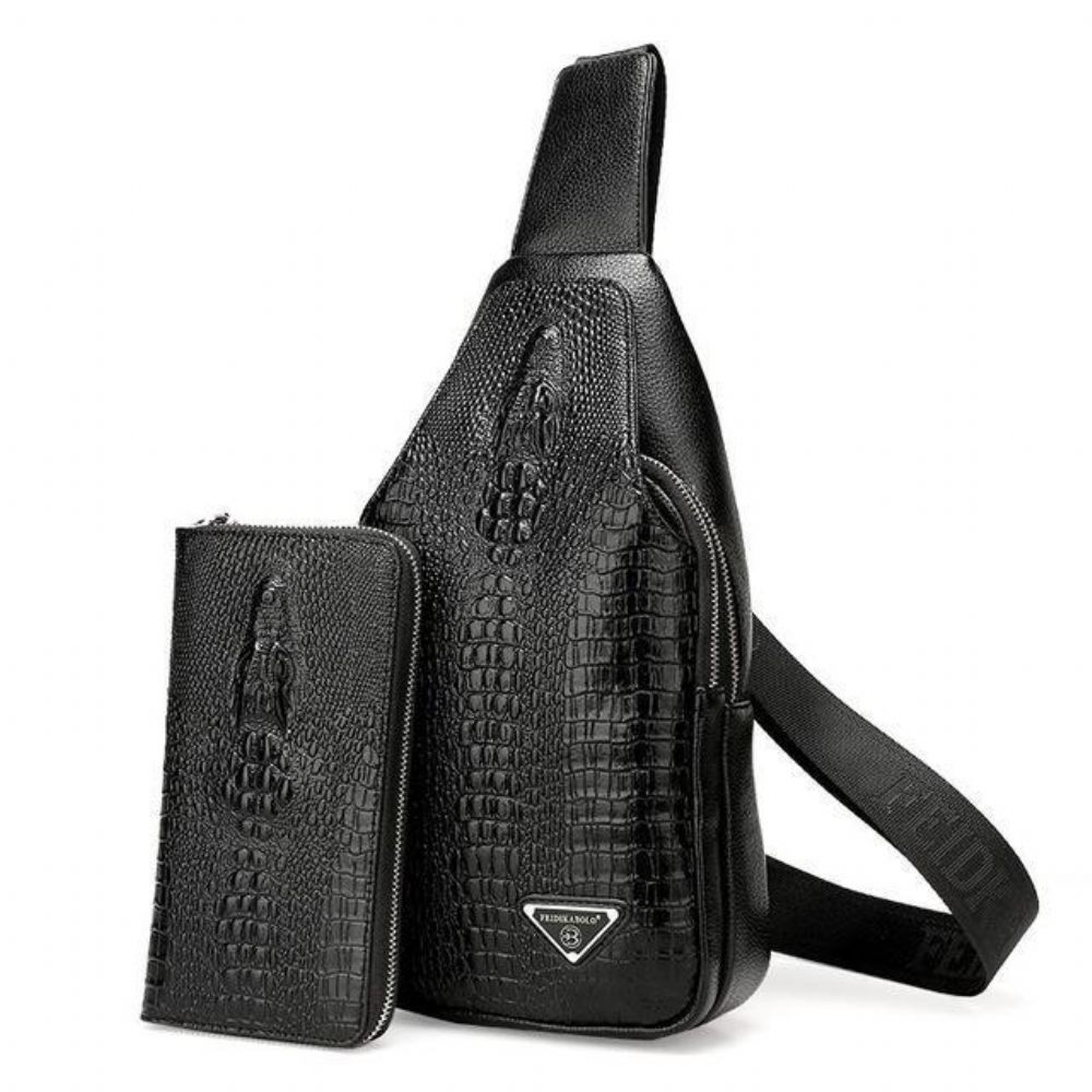 Sacs À Bandoulière Pour Hommes Sac Dos Unique Imprimé Croco Exotique - Ensemble Noir