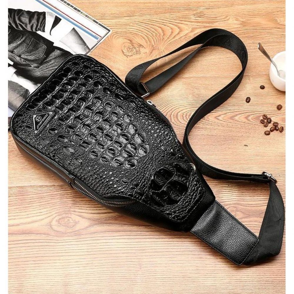 Sacs À Bandoulière Pour Hommes Sac Dos Unique Imprimé Croco Exotique - Noir