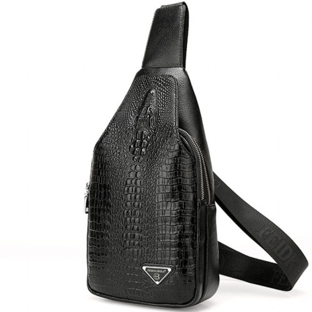 Sacs À Bandoulière Pour Hommes Sac Dos Unique Imprimé Croco Exotique - Noir