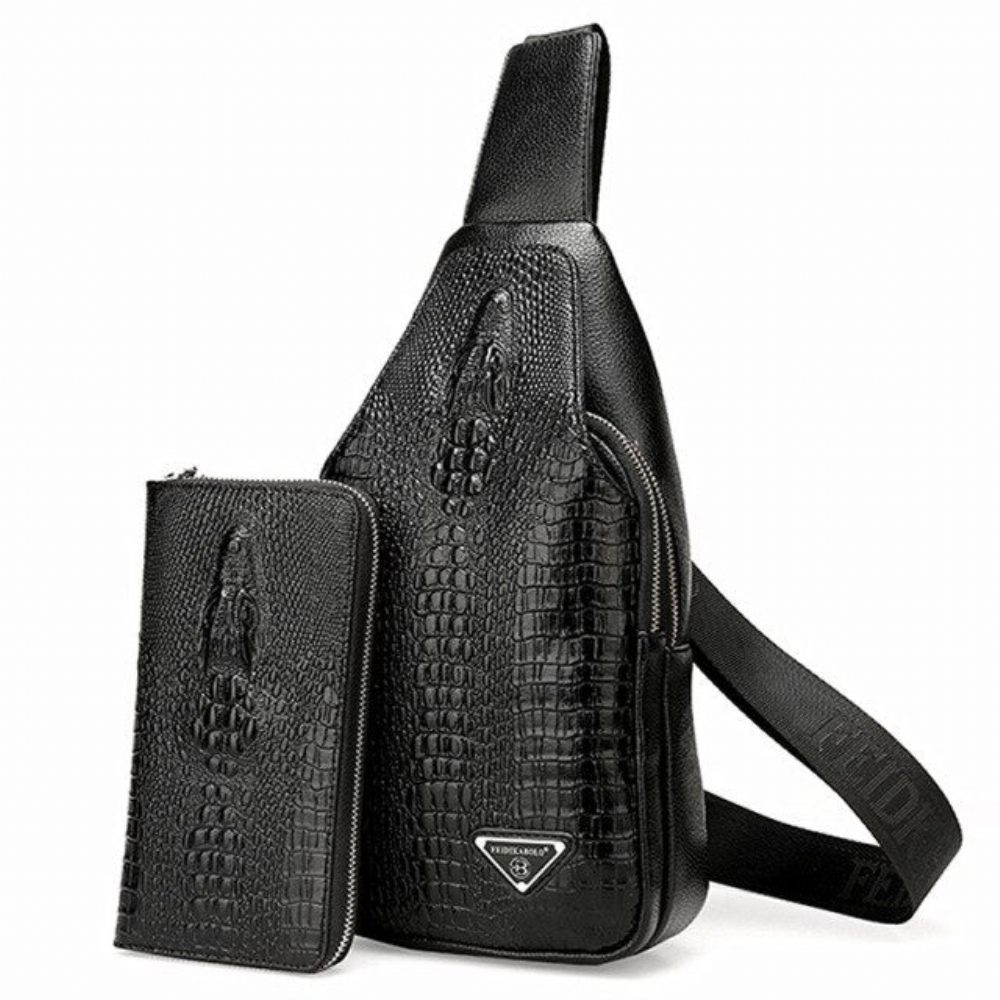 Sacs À Bandoulière Pour Hommes Sac Dos Unique Imprimé Croco Exotique - Noir