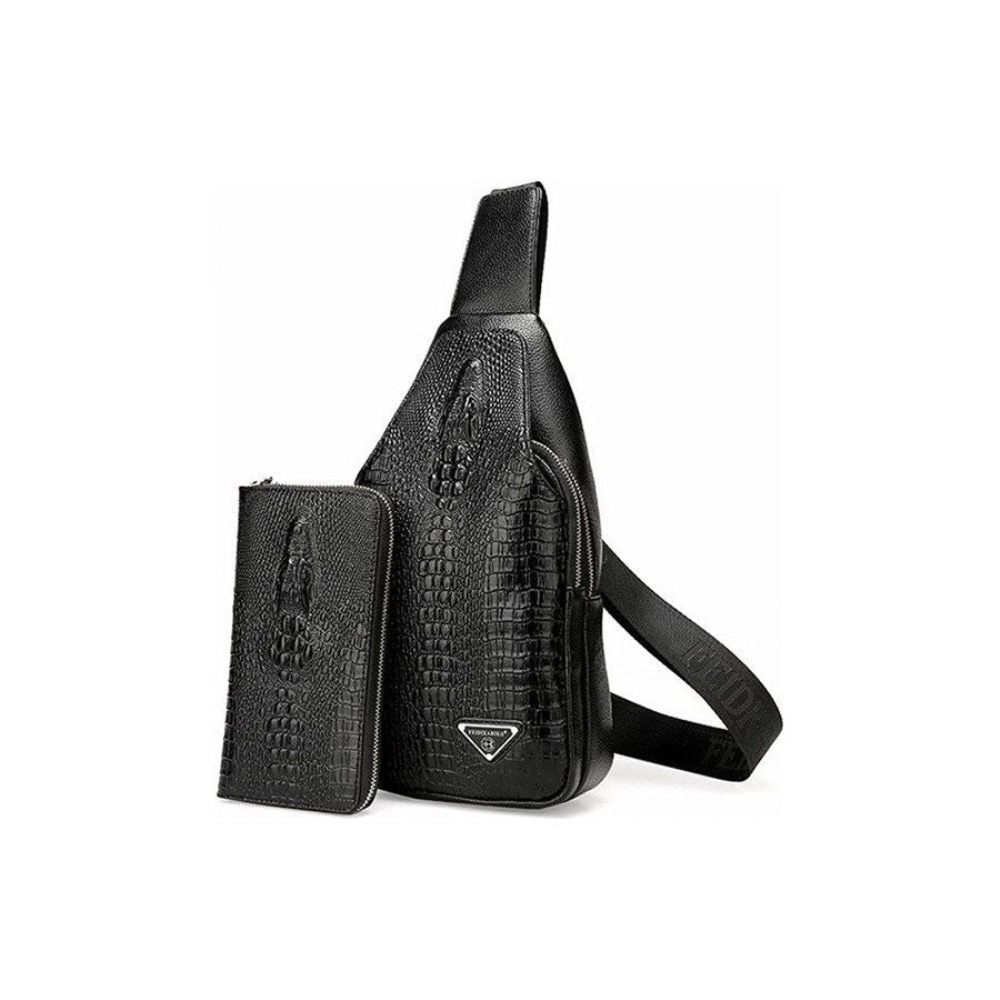 Sacs À Bandoulière Pour Hommes Sac Dos Unique Imprimé Croco Exotique - Ensemble Noir 2