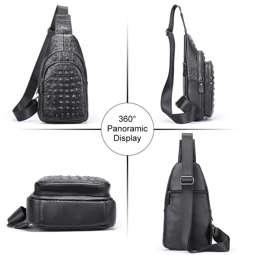 Sacs À Bandoulière Pour Hommes Sac Exotique Chic Relief Croco - Noir