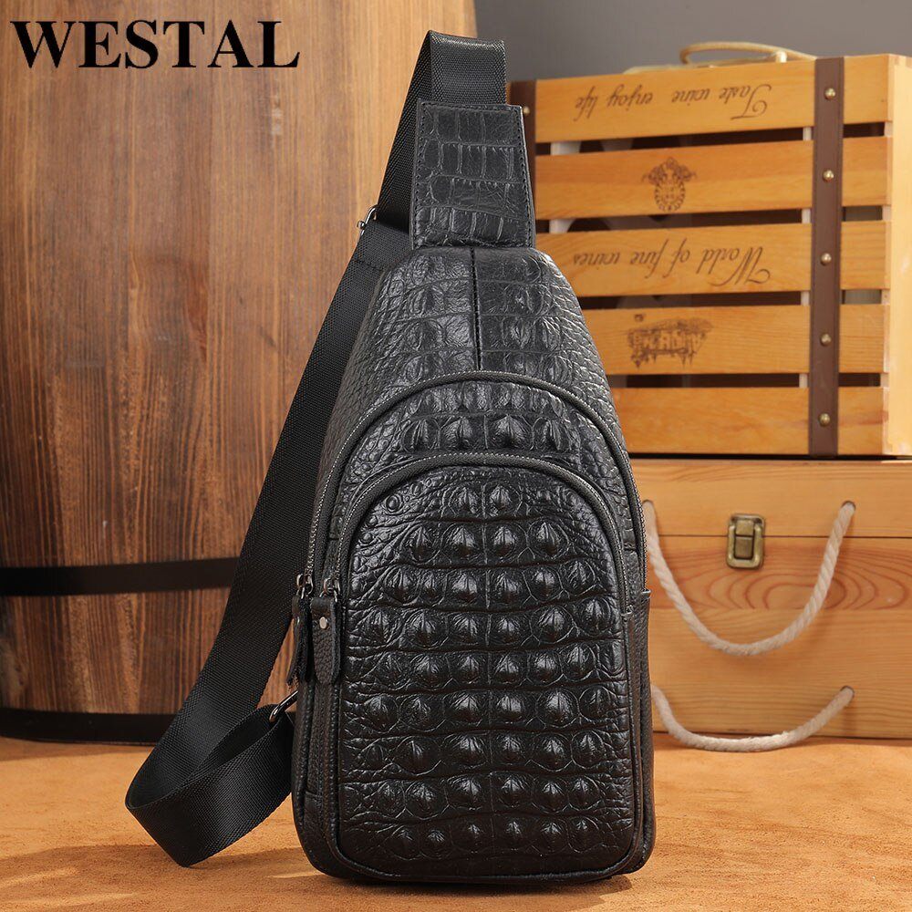 Sacs À Bandoulière Pour Hommes Sac Exotique Chic Relief Croco - Noir