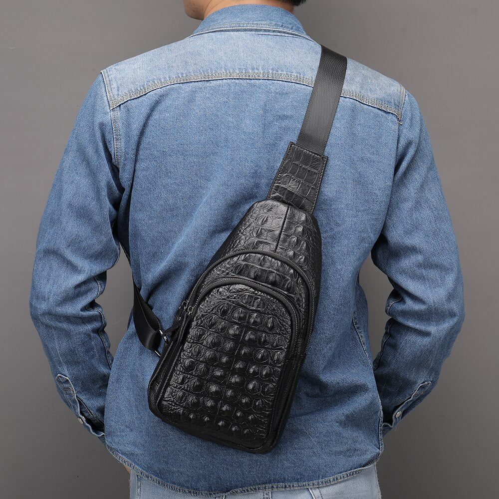 Sacs À Bandoulière Pour Hommes Sac Exotique Chic Relief Croco - Noir