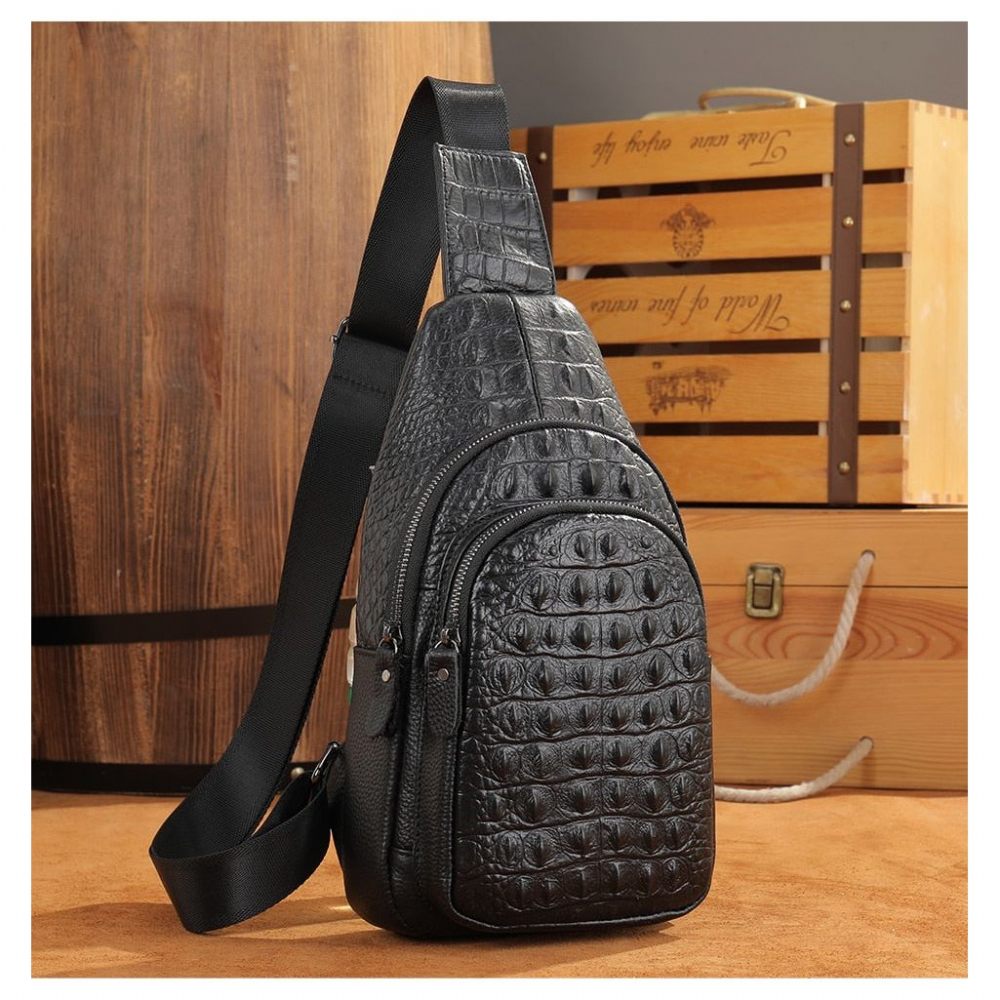 Sacs À Bandoulière Pour Hommes Sac Exotique Chic Relief Croco - Noir