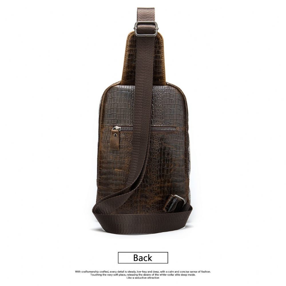 Sacs À Bandoulière Pour Hommes Sac Fermeture Éclair Motif Alligator Luxe - Café