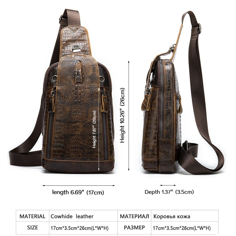 Sacs À Bandoulière Pour Hommes Sac Fermeture Éclair Motif Alligator Luxe - Café