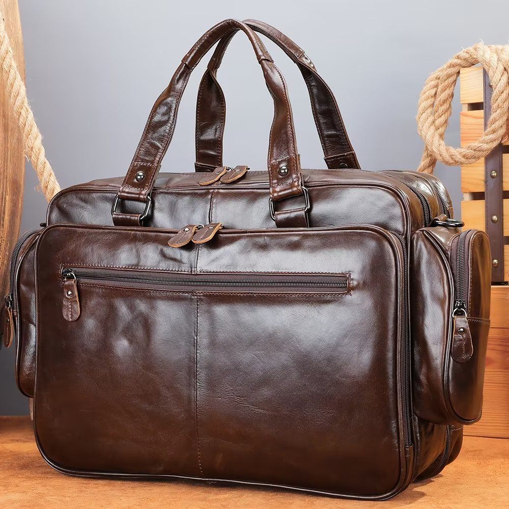 Sacs À Bandoulière Pour Hommes Sac Main Cuir Luxe Ordinateur Portable - Café