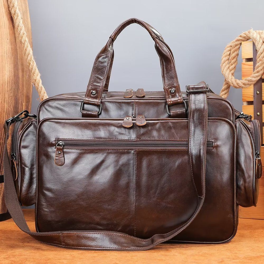 Sacs À Bandoulière Pour Hommes Sac Main Cuir Luxe Ordinateur Portable - Café