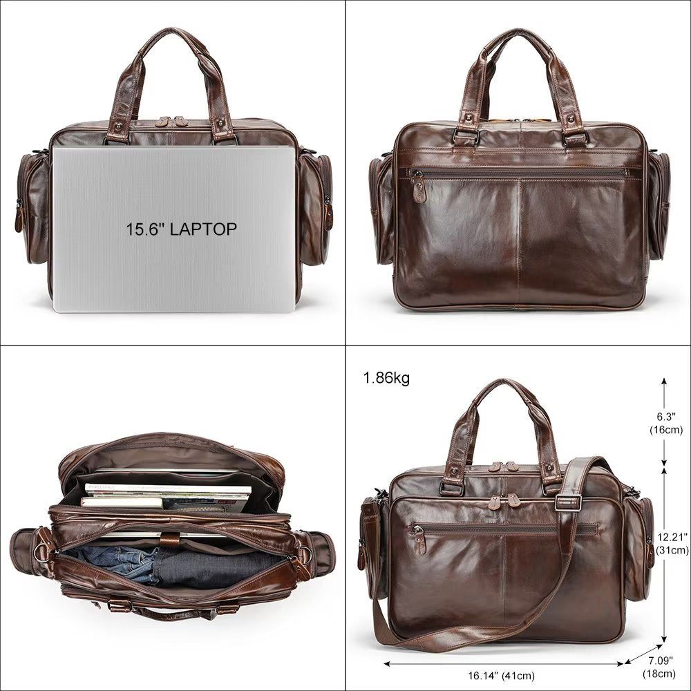 Sacs À Bandoulière Pour Hommes Sac Main Cuir Luxe Ordinateur Portable - Café