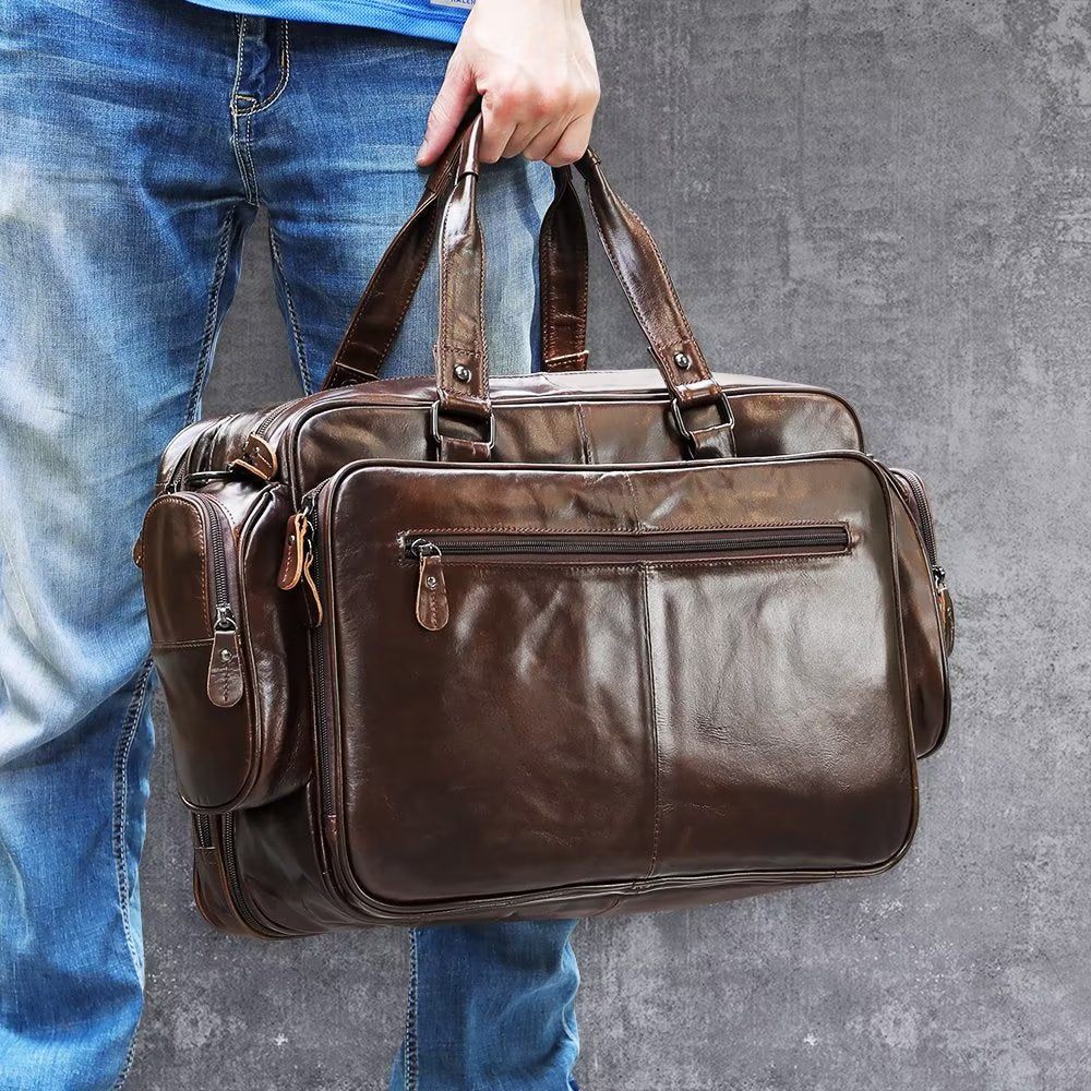 Sacs À Bandoulière Pour Hommes Sac Main Cuir Luxe Ordinateur Portable - Café