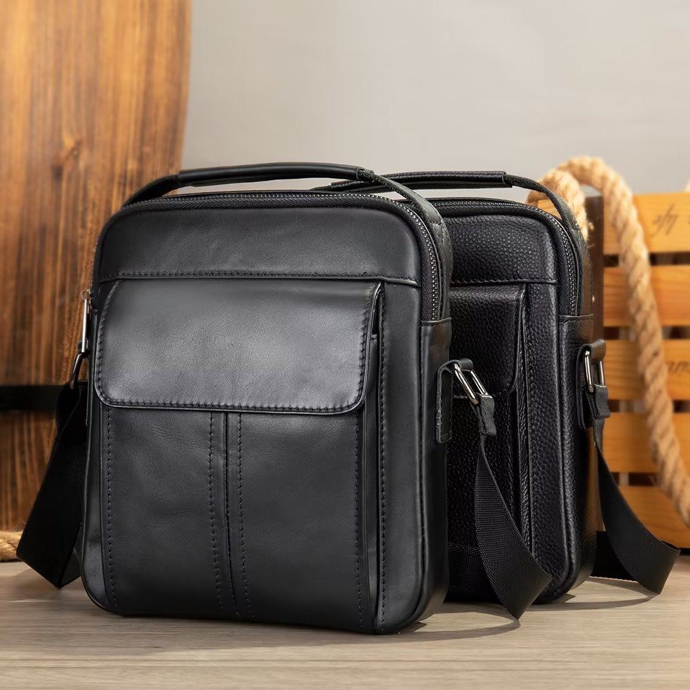 Sacs À Bandoulière Pour Hommes Sac Matelassé Rabat Cuir Luxe - Noir