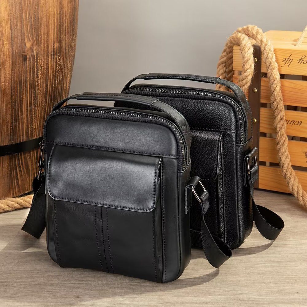 Sacs À Bandoulière Pour Hommes Sac Matelassé Rabat Cuir Luxe - Noir