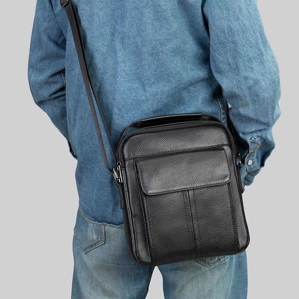 Sacs À Bandoulière Pour Hommes Sac Matelassé Rabat Cuir Luxe - Noir