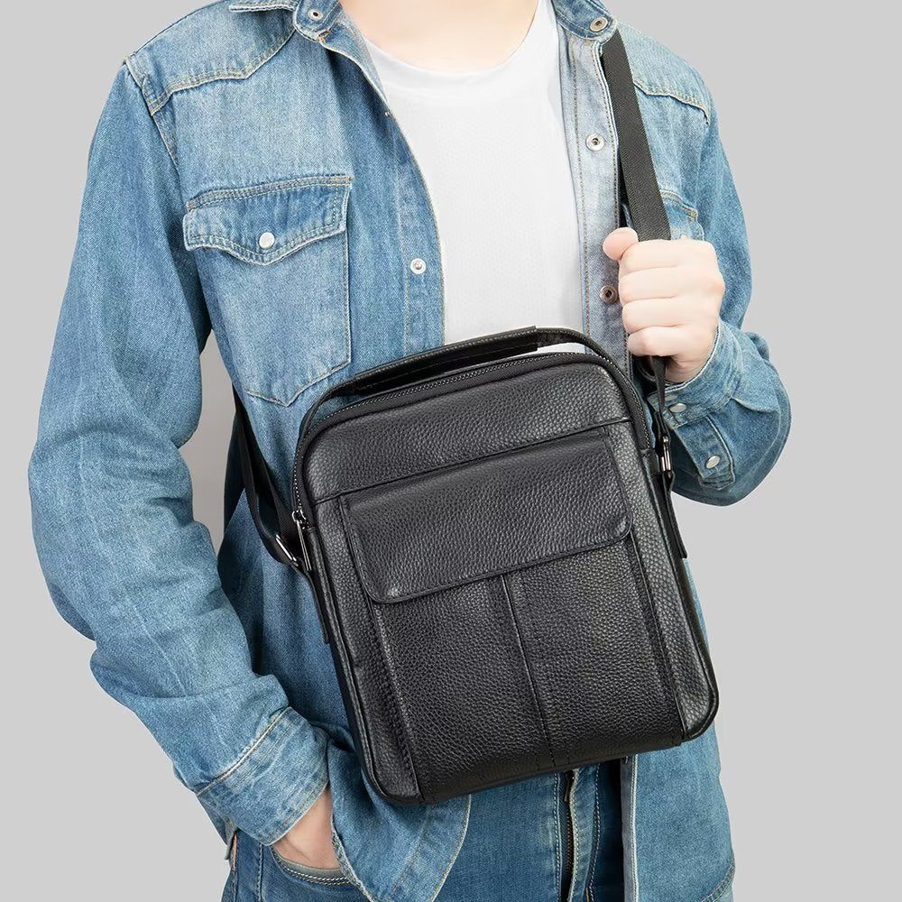 Sacs À Bandoulière Pour Hommes Sac Matelassé Rabat Cuir Luxe - Noir