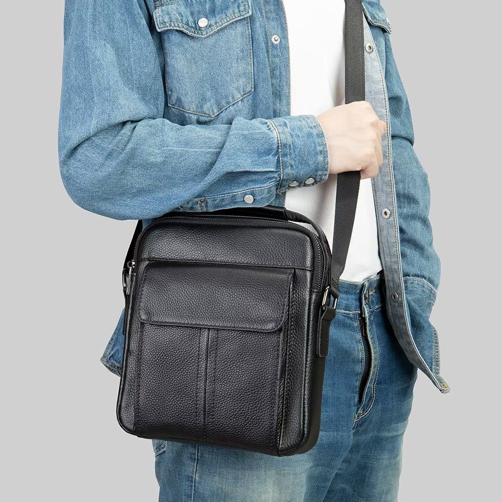 Sacs À Bandoulière Pour Hommes Sac Matelassé Rabat Cuir Luxe - Noir