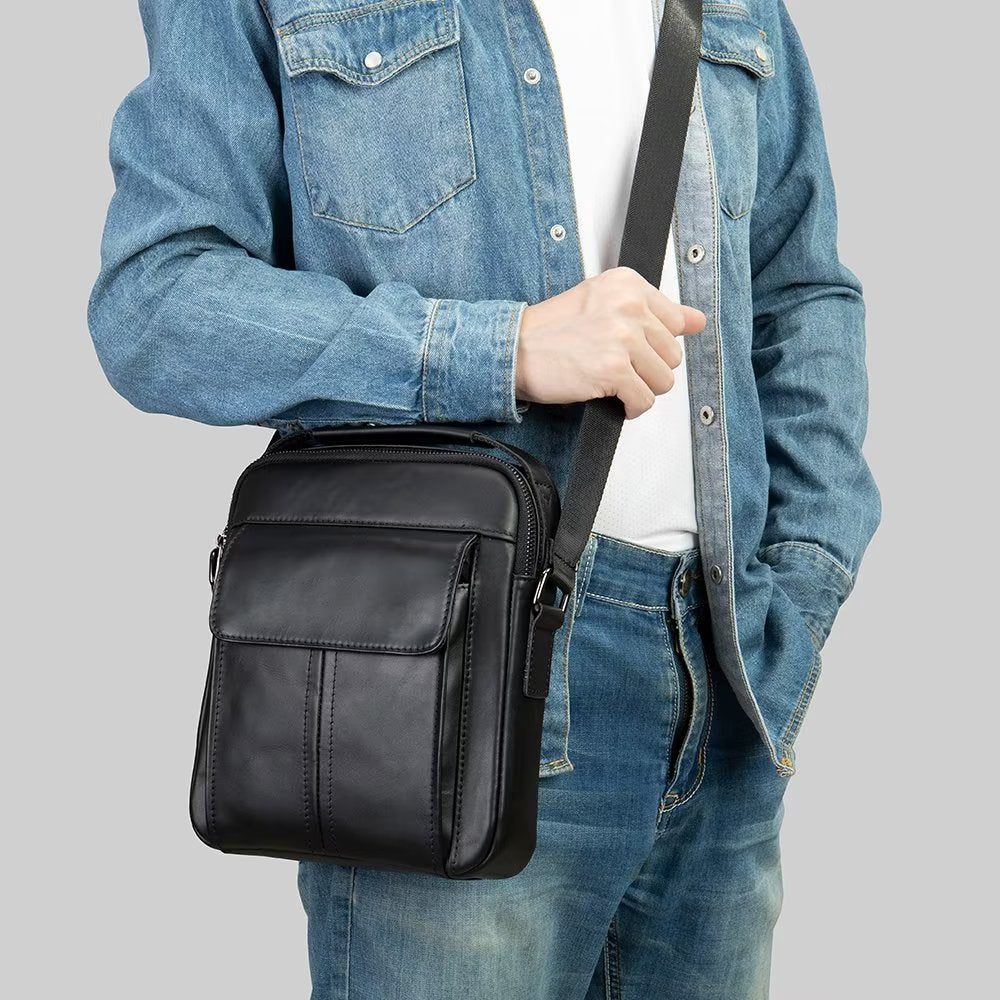 Sacs À Bandoulière Pour Hommes Sac Matelassé Rabat Cuir Luxe - Noir