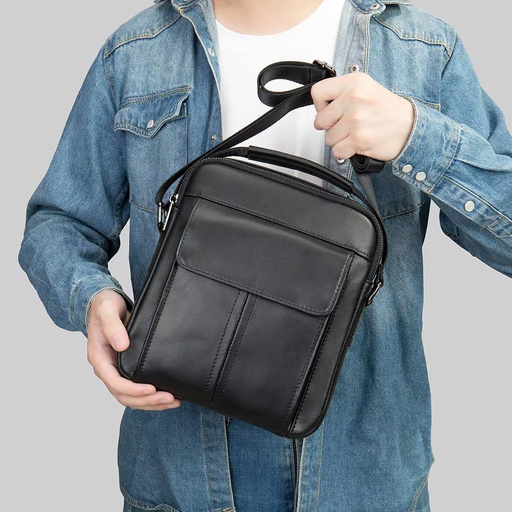 Sacs À Bandoulière Pour Hommes Sac Matelassé Rabat Cuir Luxe - Noir