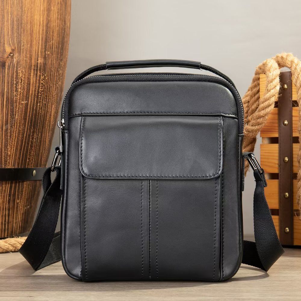 Sacs À Bandoulière Pour Hommes Sac Matelassé Rabat Cuir Luxe - Noir