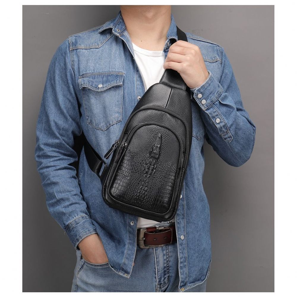 Sacs À Bandoulière Pour Hommes Sac Messager Cuir Crocprint Luxe - Noir