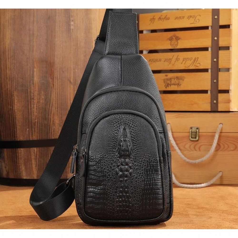 Sacs À Bandoulière Pour Hommes Sac Messager Cuir Crocprint Luxe - Noir