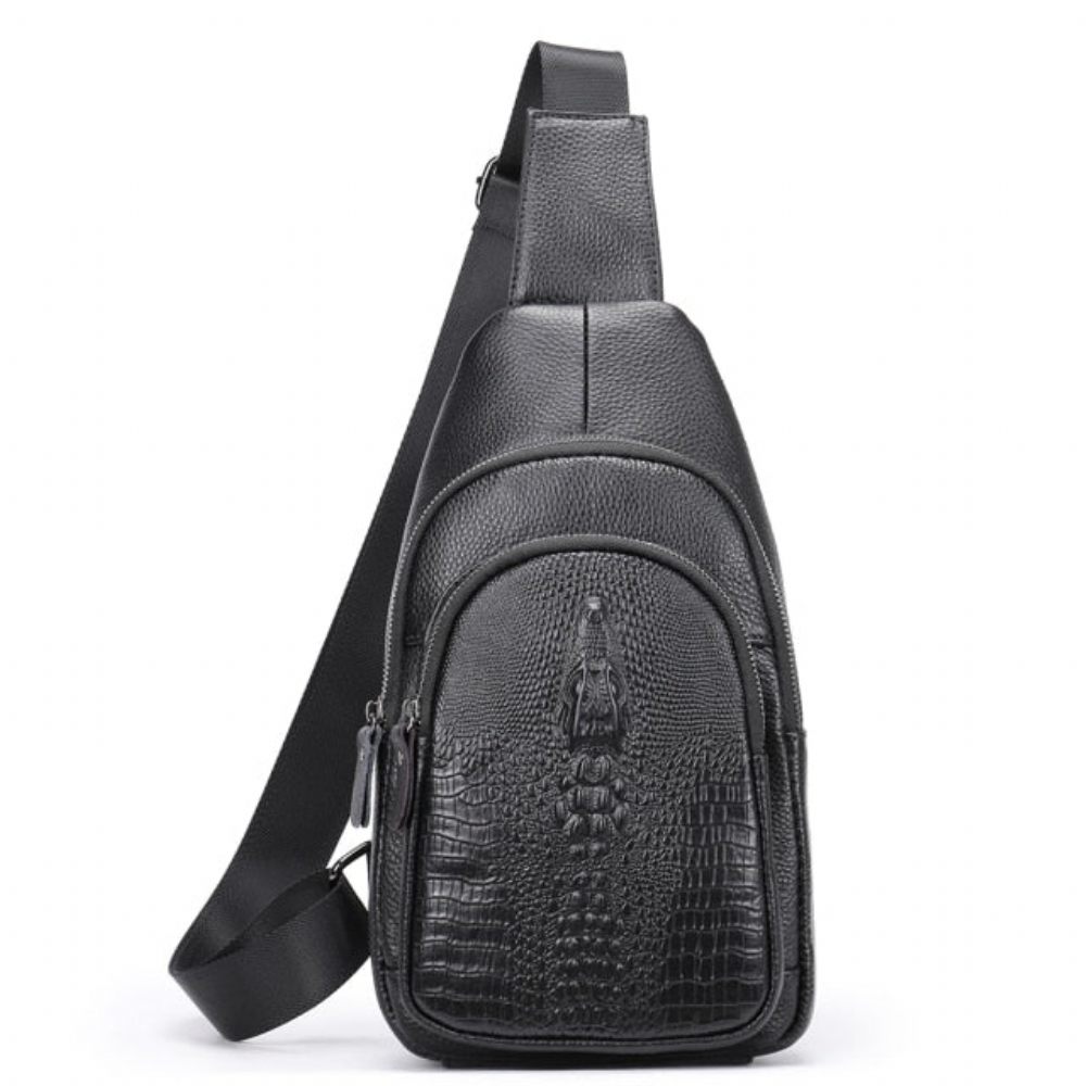 Sacs À Bandoulière Pour Hommes Sac Messager Cuir Crocprint Luxe - Noir