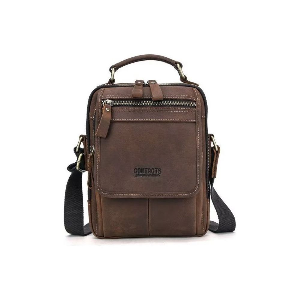 Sacs À Bandoulière Pour Hommes Sac Messager Luxe Collection Crazy Horse Classic - Café