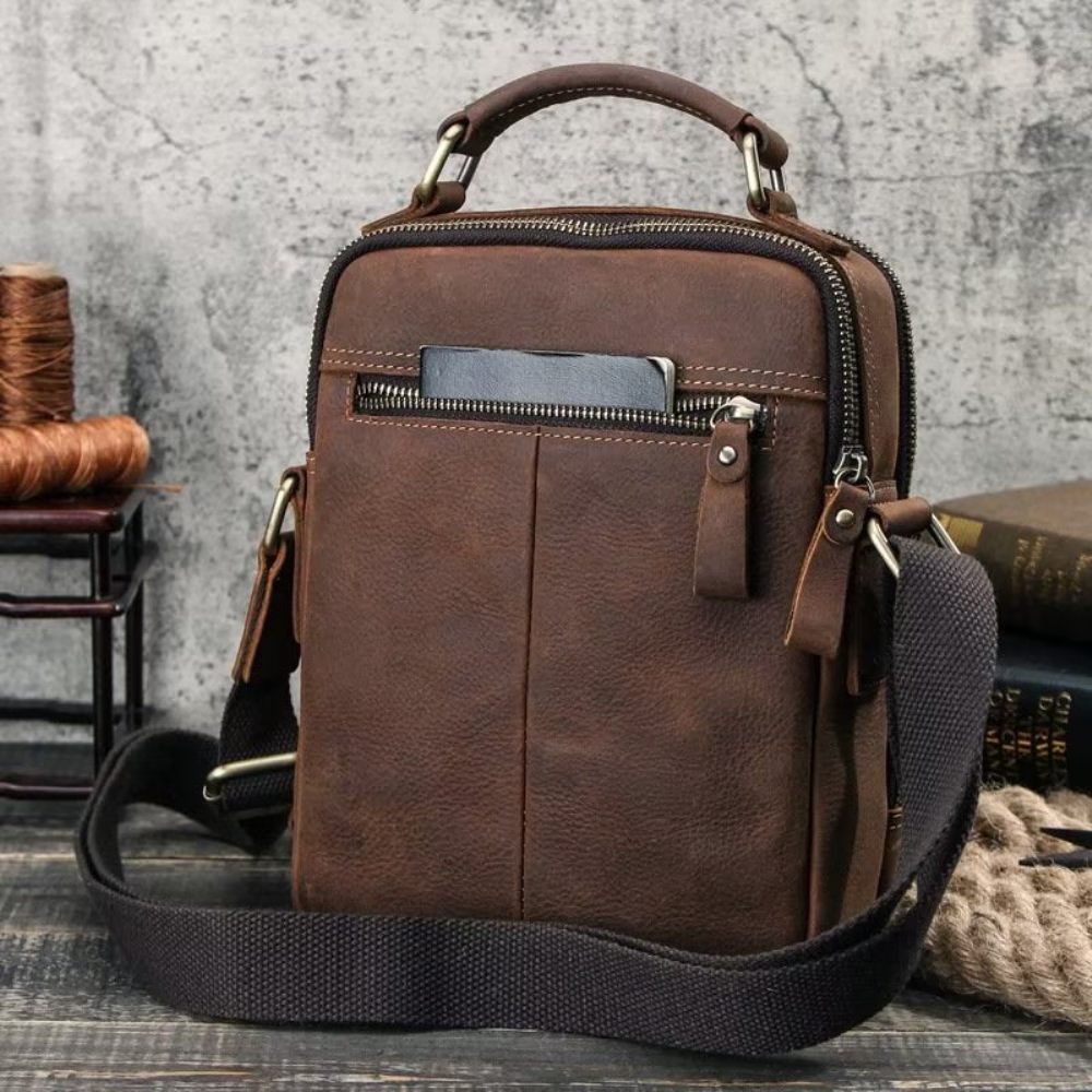 Sacs À Bandoulière Pour Hommes Sac Messager Luxe Collection Crazy Horse Classic - Café