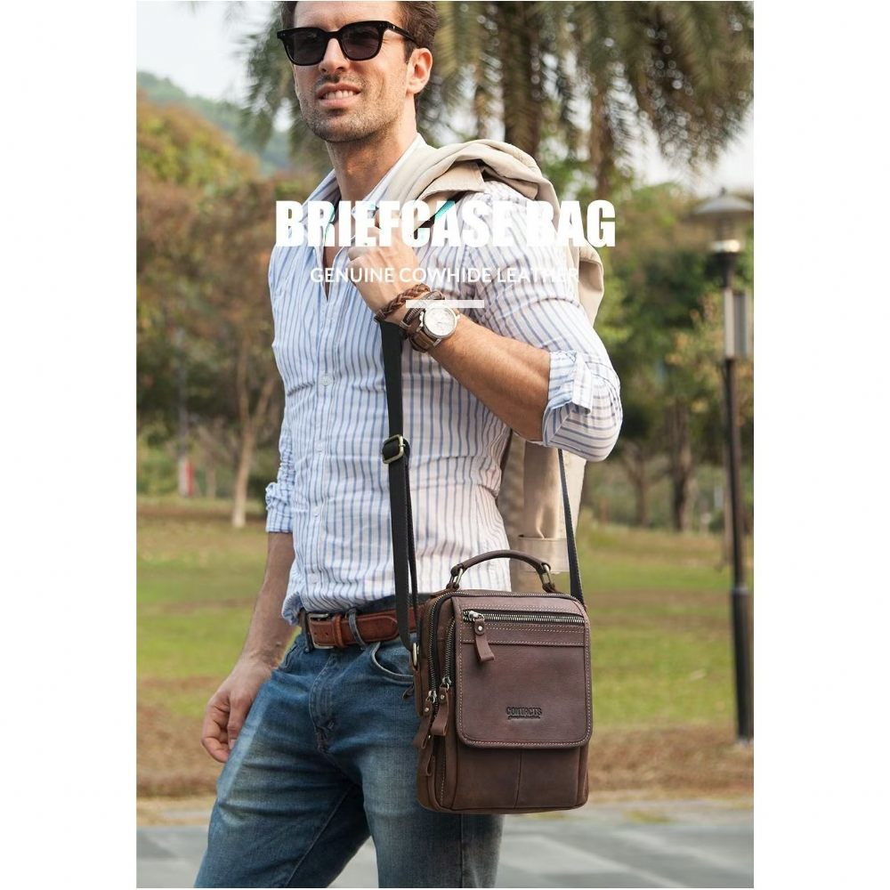 Sacs À Bandoulière Pour Hommes Sac Messager Luxe Collection Crazy Horse Classic - Café