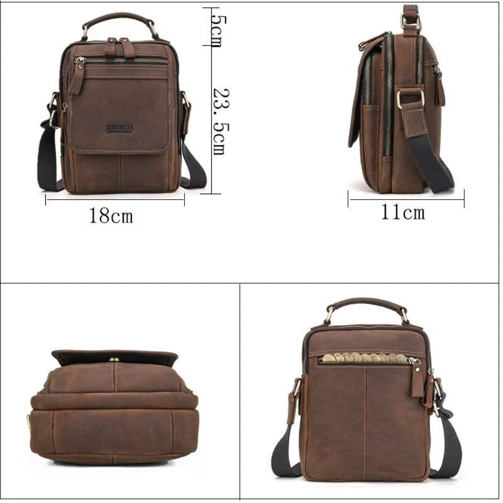 Sacs À Bandoulière Pour Hommes Sac Messager Luxe Collection Crazy Horse Classic - Café