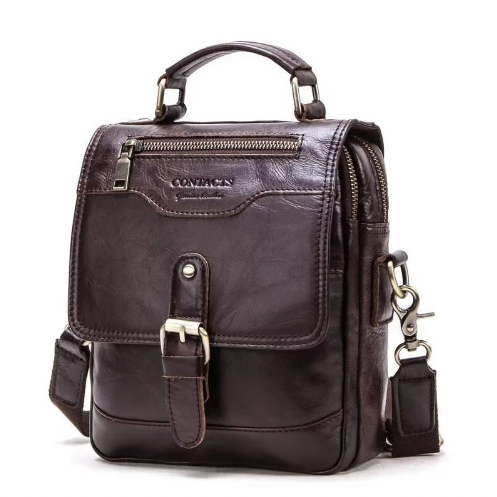 Sacs À Bandoulière Pour Hommes Sac Messager Luxe Collection Crazy Horse Robuste - Café