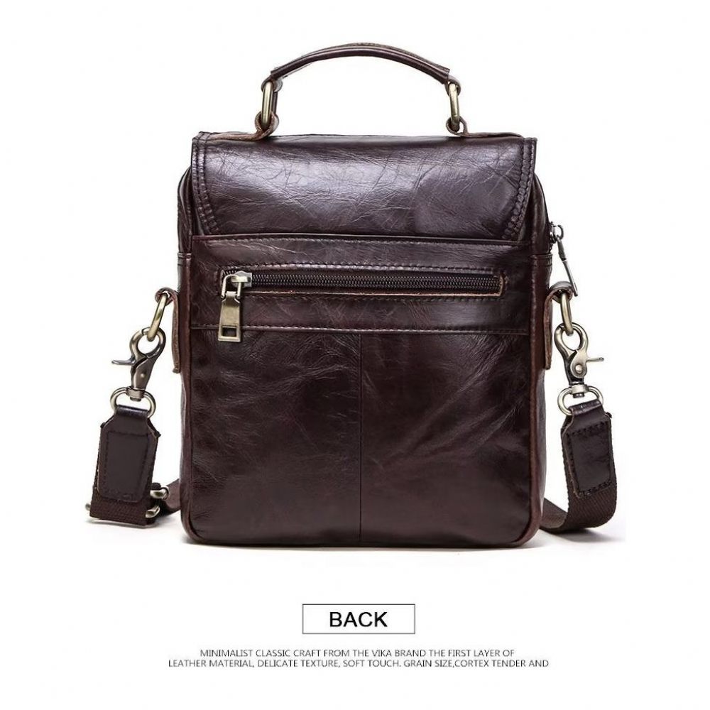 Sacs À Bandoulière Pour Hommes Sac Messager Luxe Collection Crazy Horse Robuste - Café