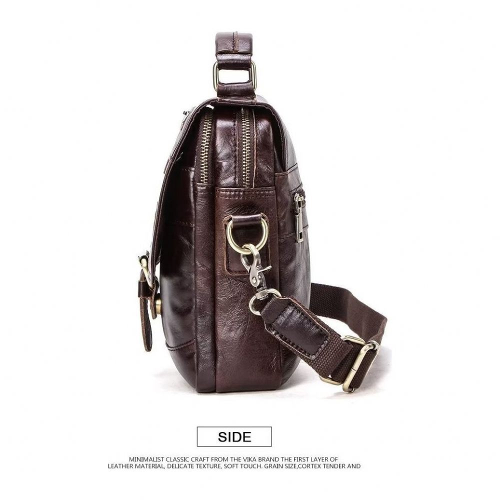 Sacs À Bandoulière Pour Hommes Sac Messager Luxe Collection Crazy Horse Robuste - Café