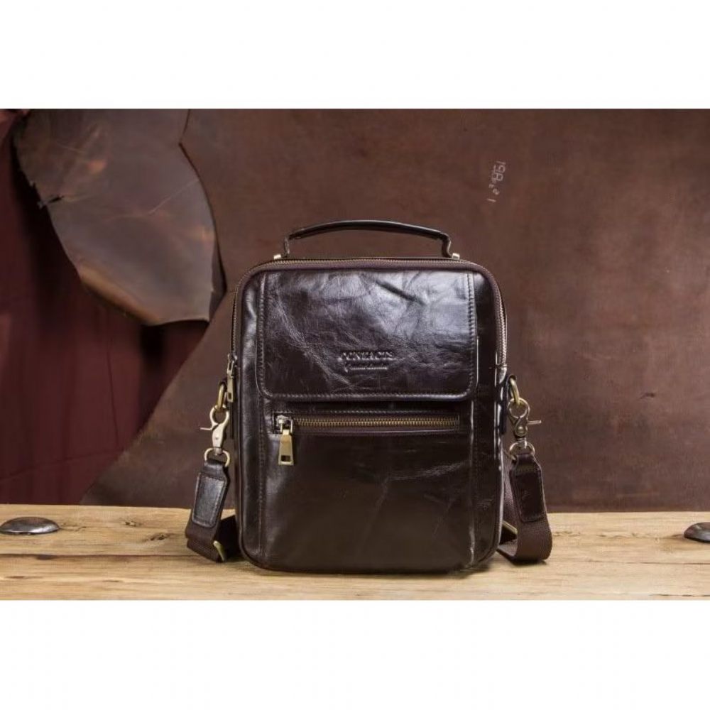 Sacs À Bandoulière Pour Hommes Sac Messager Luxe Collection Crazy Horse Robuste - Café