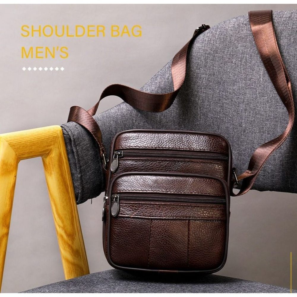 Sacs À Bandoulière Pour Hommes Sac Messager Luxe Rabat Cuir Exotique - Café 4