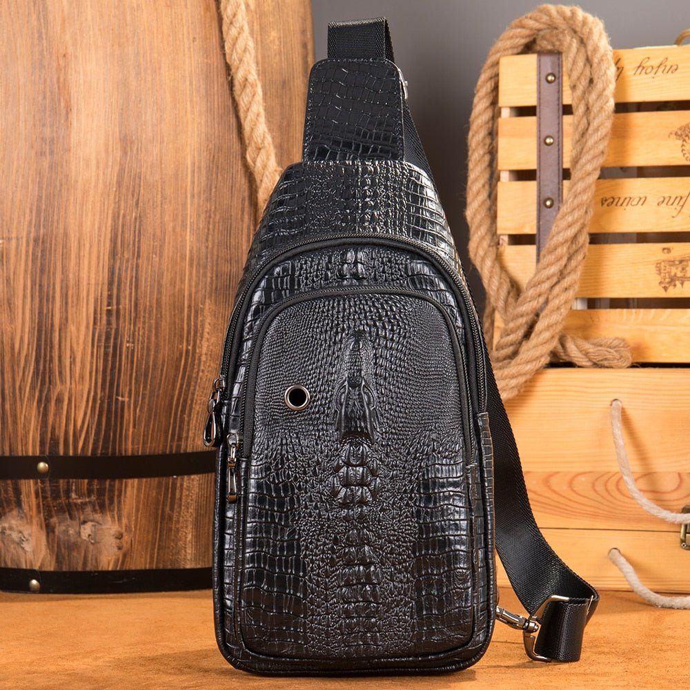 Sacs À Bandoulière Pour Hommes Sac Messager Relief Croco - Noir