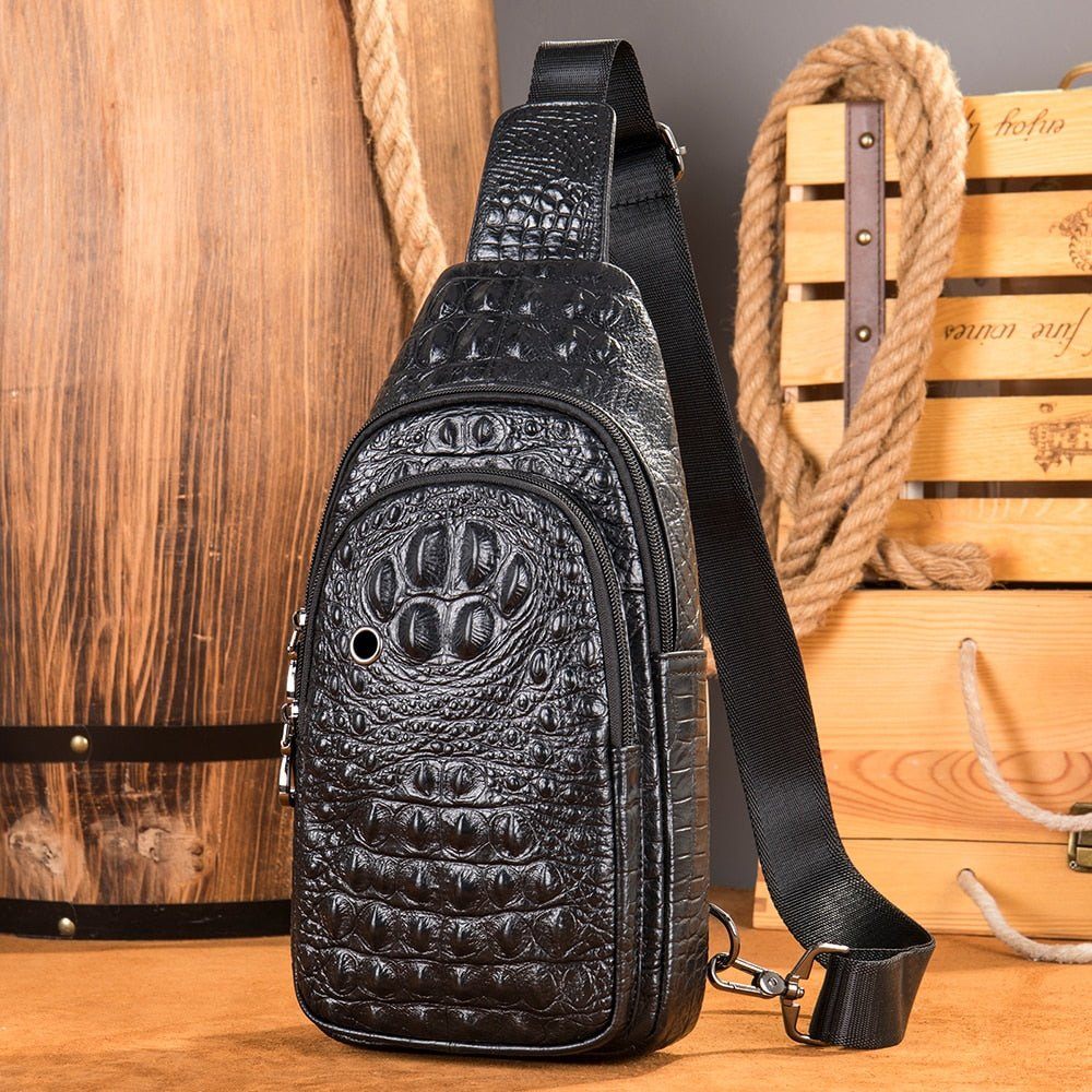 Sacs À Bandoulière Pour Hommes Sac Messager Relief Croco - Noir