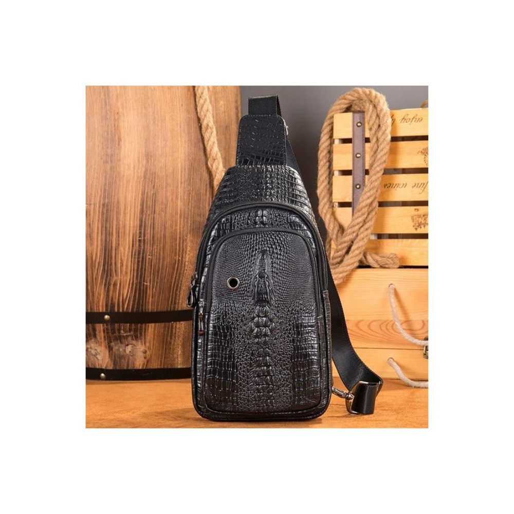 Sacs À Bandoulière Pour Hommes Sac Messager Relief Croco - Noir