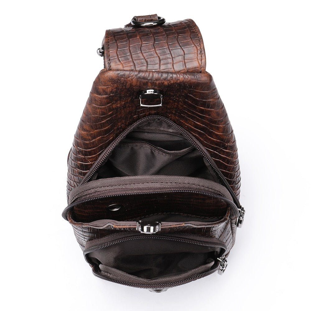 Sacs À Bandoulière Pour Hommes Sac Messager Relief Croco - Café