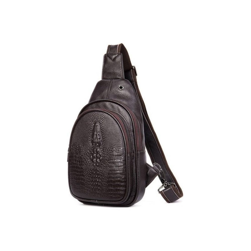 Sacs À Bandoulière Pour Hommes Sac Messager Voyage Cuir Exotique - Café