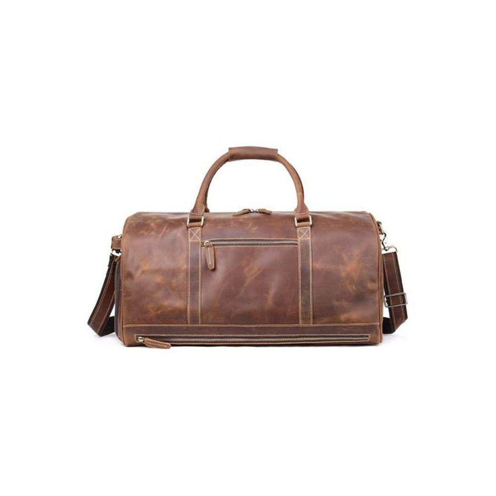 Sacs À Bandoulière Pour Hommes Sac Messager Voyage Cuir Rétro Luxe Avec Fermeture Éclair - Café