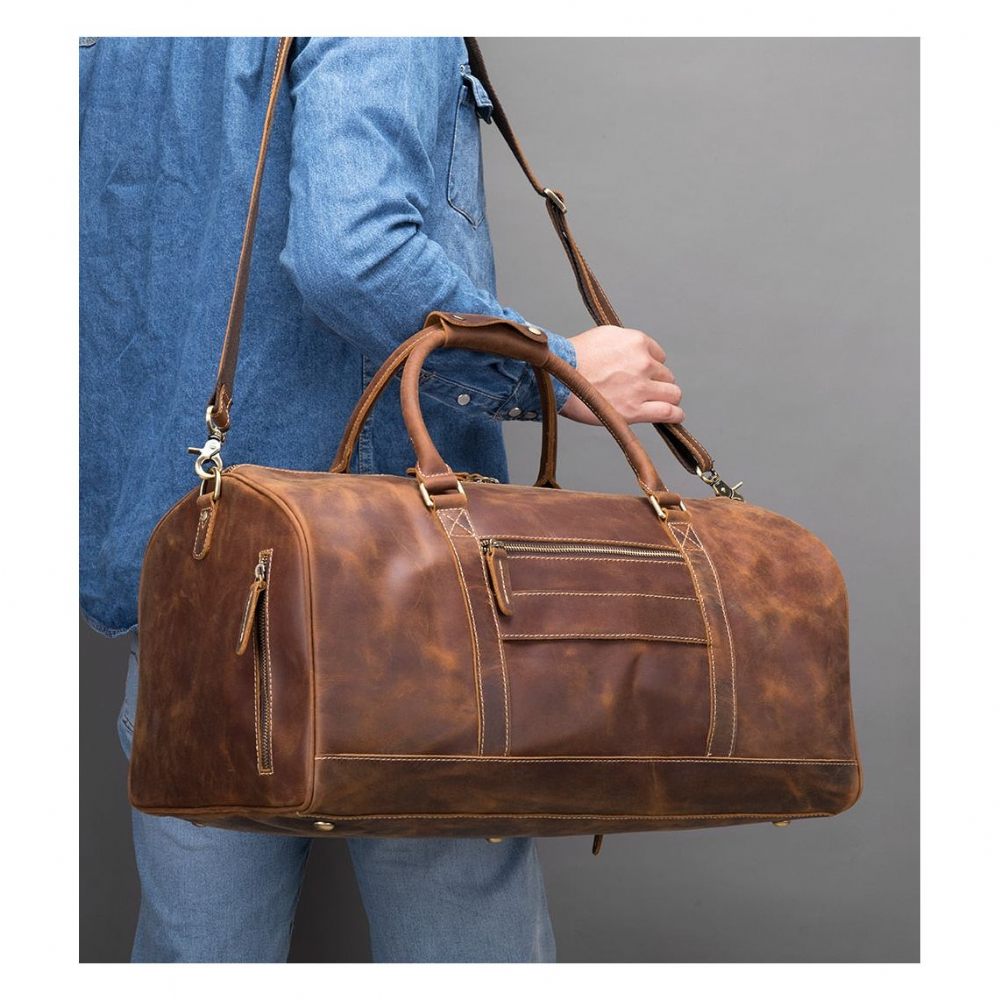 Sacs À Bandoulière Pour Hommes Sac Messager Voyage Cuir Rétro Luxe Avec Fermeture Éclair - Café