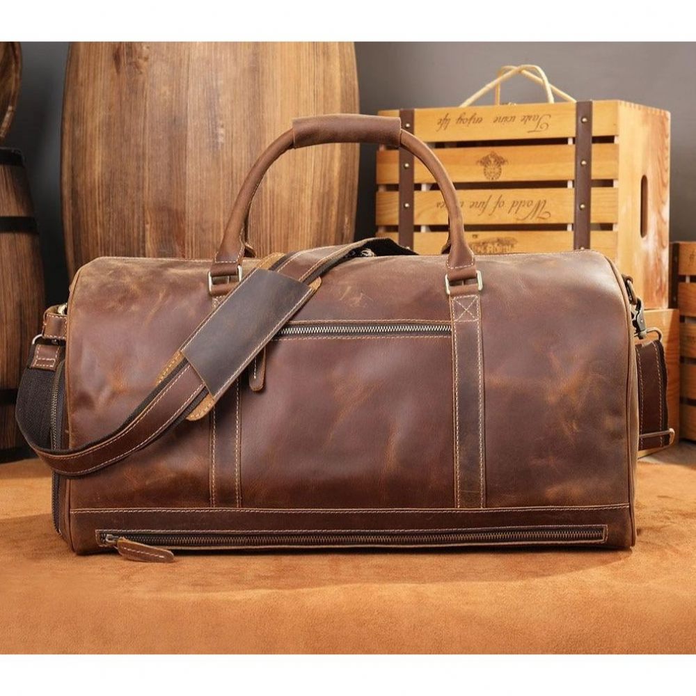 Sacs À Bandoulière Pour Hommes Sac Messager Voyage Cuir Rétro Luxe Avec Fermeture Éclair - Marron