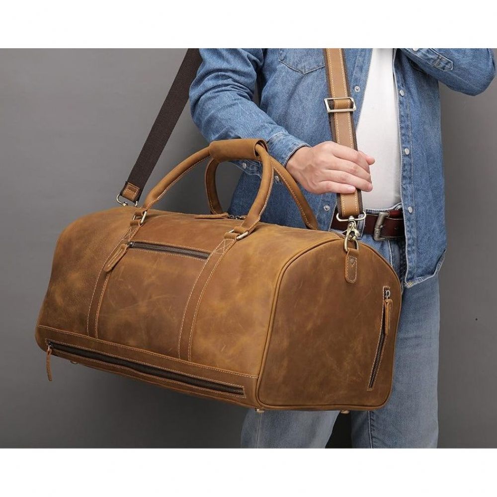 Sacs À Bandoulière Pour Hommes Sac Messager Voyage Cuir Rétro Luxe Avec Fermeture Éclair - Marron