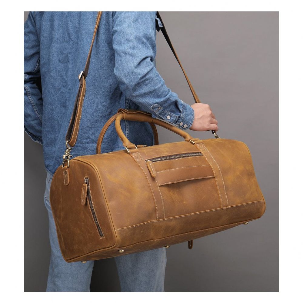 Sacs À Bandoulière Pour Hommes Sac Messager Voyage Cuir Rétro Luxe Avec Fermeture Éclair - Marron