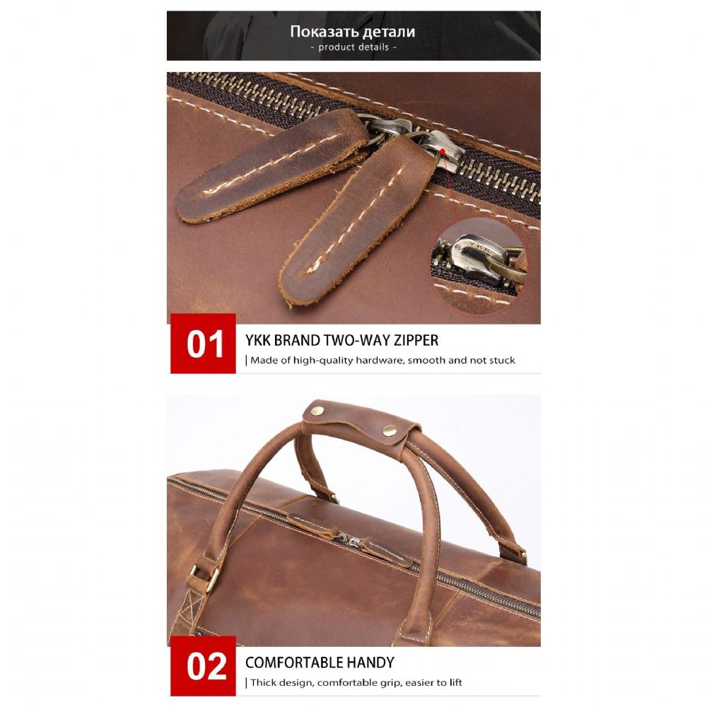 Sacs À Bandoulière Pour Hommes Sac Messager Voyage Cuir Rétro Luxe Avec Fermeture Éclair - Marron